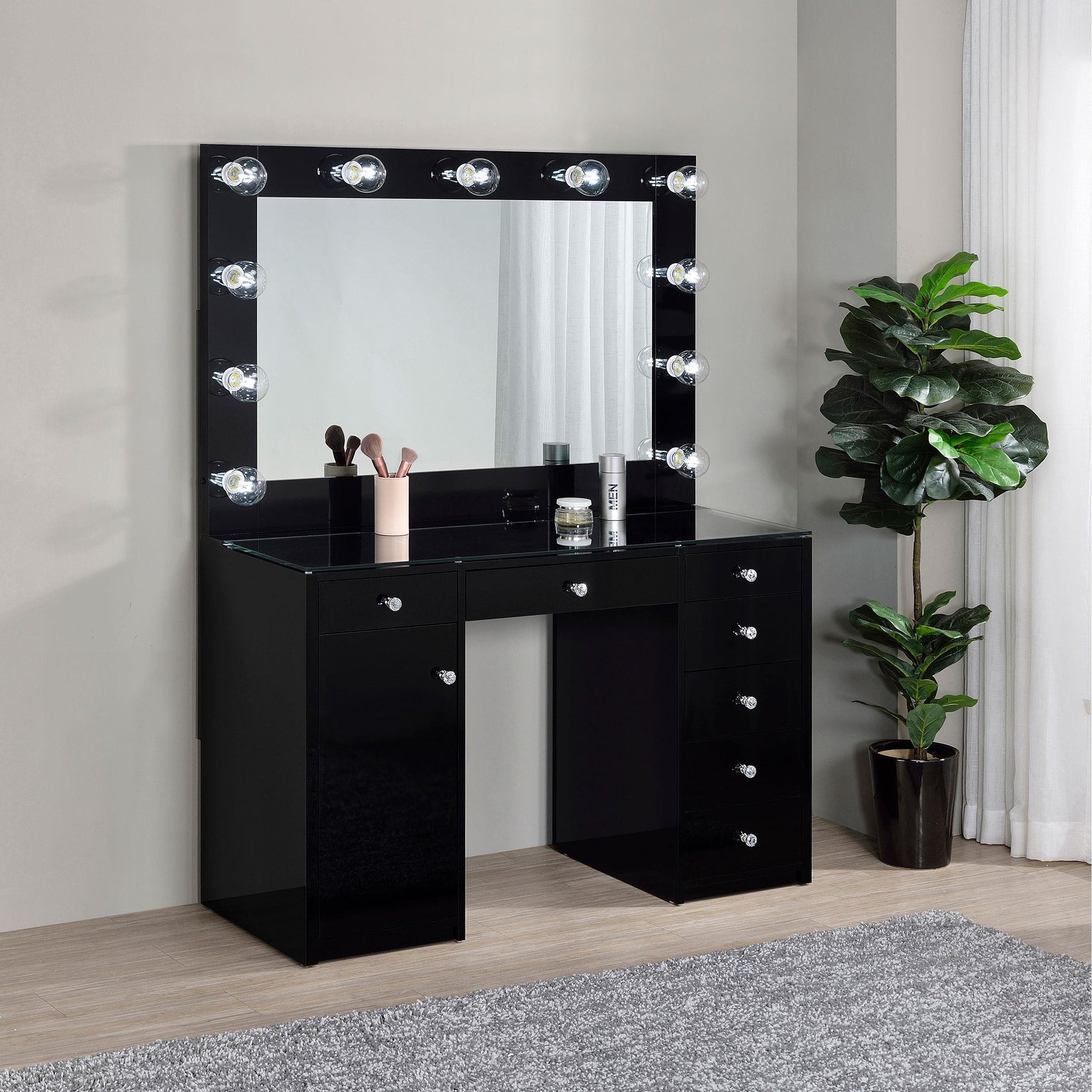 Top view showing tempered glass top on vanity