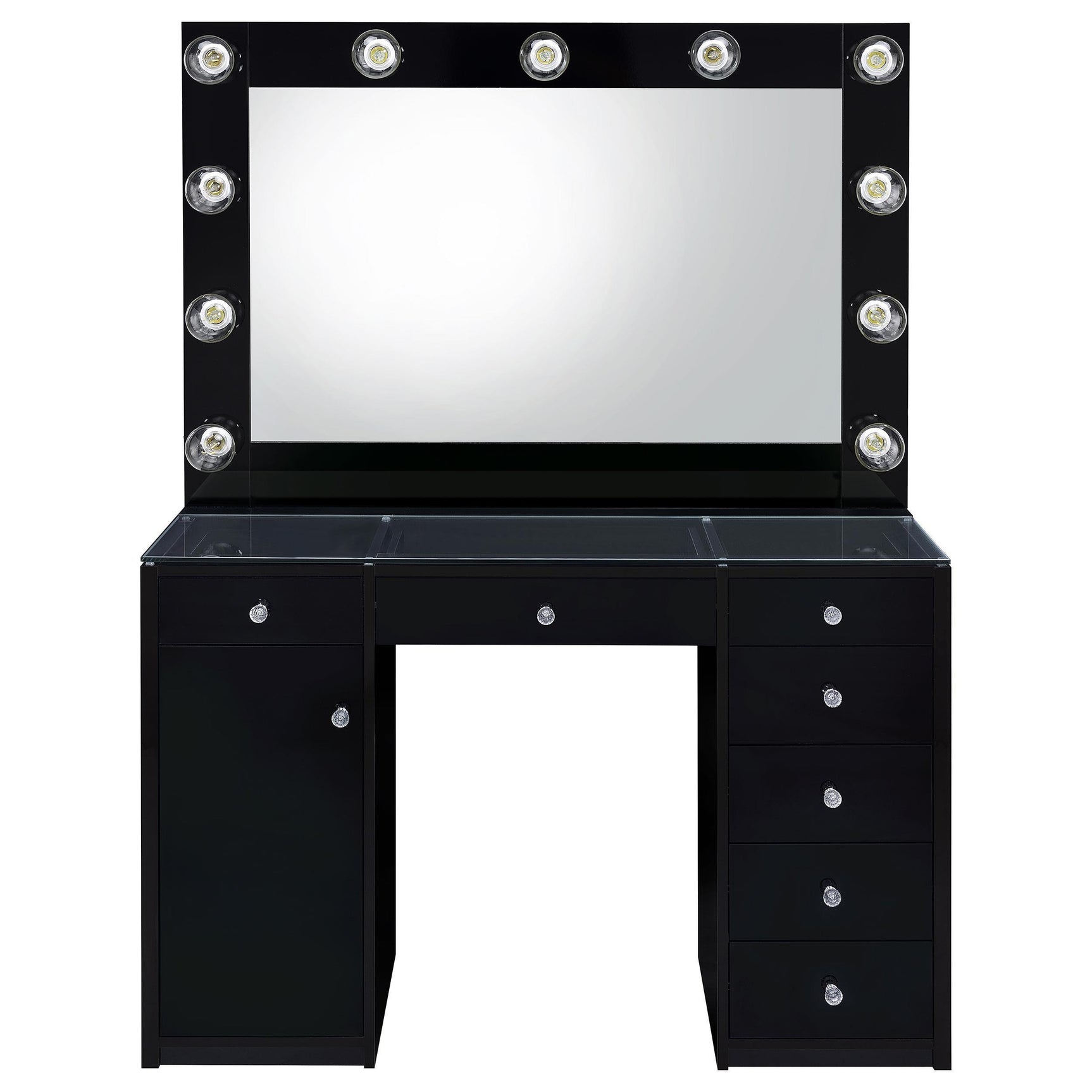 Illuminated mirror featuring 11 vintage-style LED globe bulbs