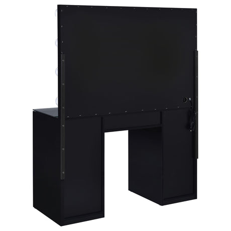 Vanity set showcasing overall dimensions and lighting