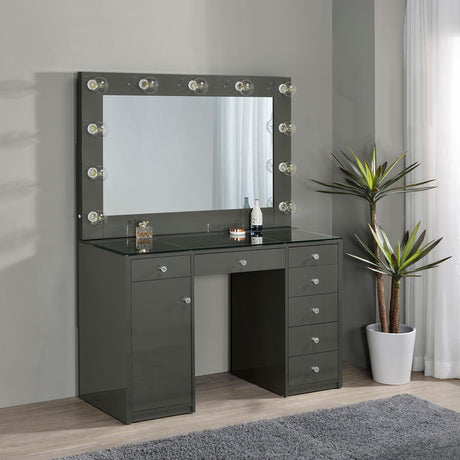 Vanity drawers open showing storage