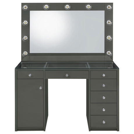 Large illuminated vanity mirror with globe LED bulbs