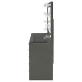 Side angle of vanity with lighting on
