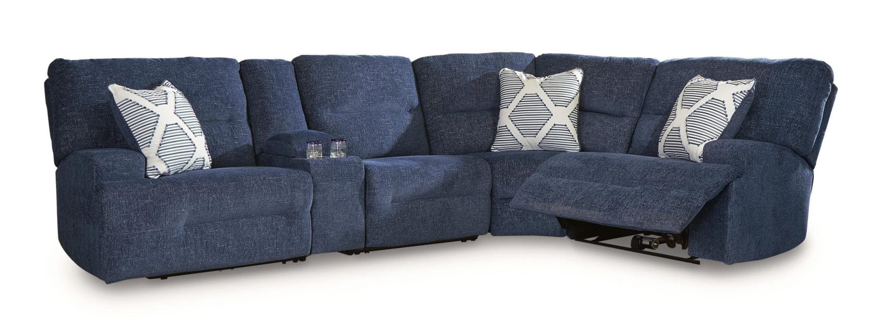 Acklen Place Navy 5-Piece Power Reclining Sectional with Storage Console from Decor Furniture