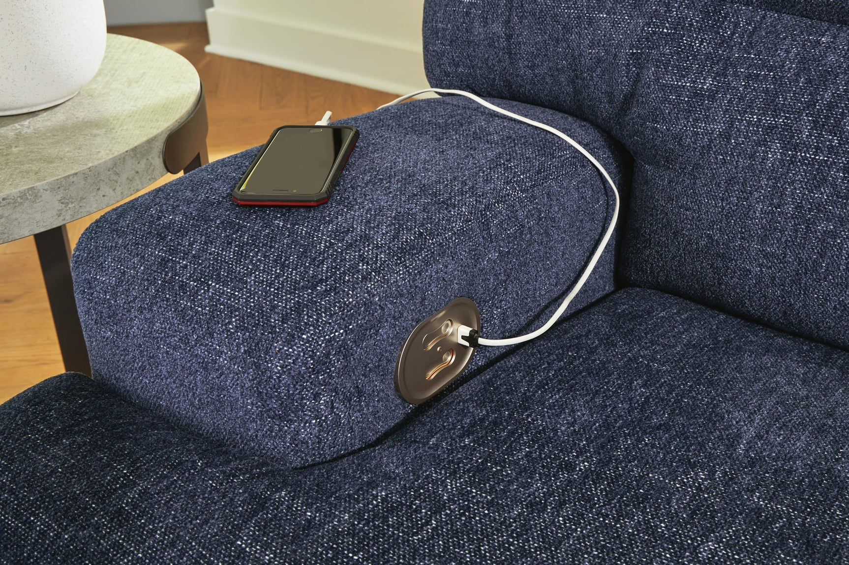 Acklen Place Navy Performance Fabric,Next-Gen Nuvella™ 6-Piece Power Reclining Sectional with Chaise from Decor Furniture