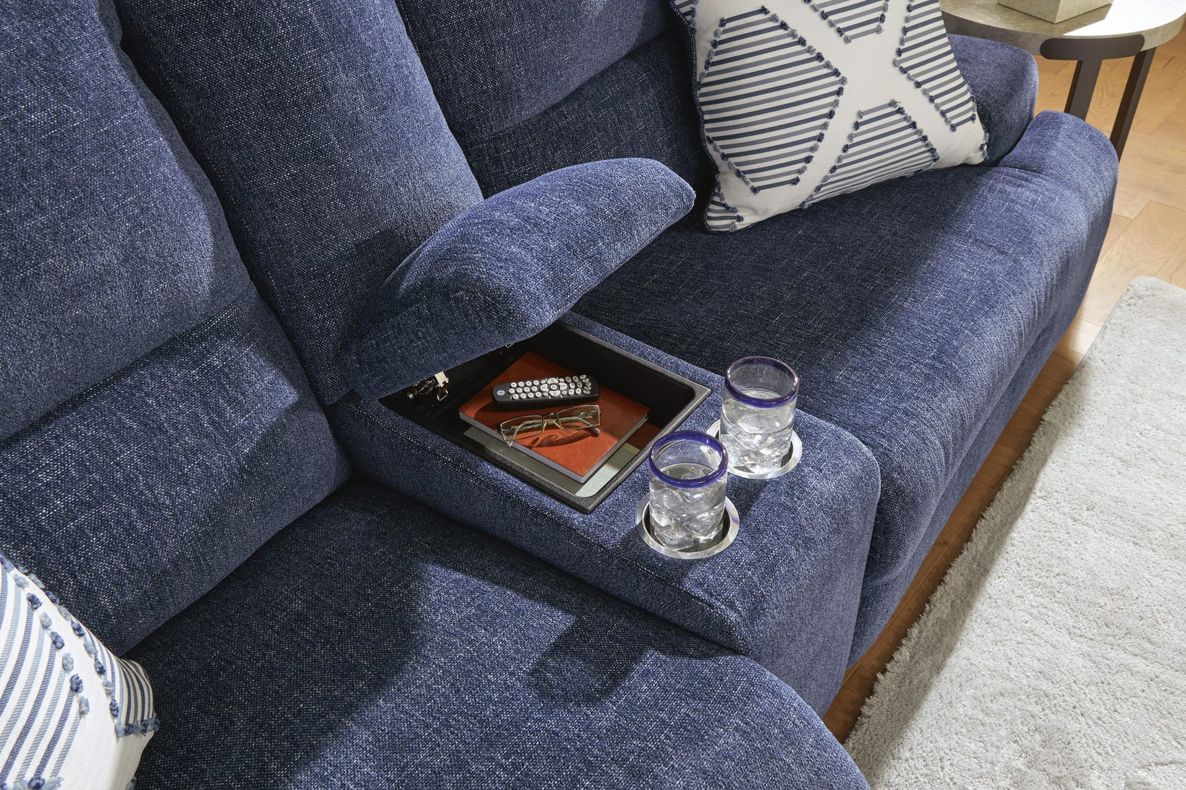 Acklen Place Navy Performance Fabric,Next-Gen Nuvella™ 6-Piece Power Reclining Sectional with Chaise detail view