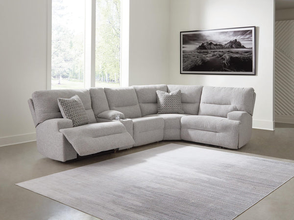 Acklen Place Pewter 5-Piece Power Reclining Sectional with Storage Console from Decor Furniture