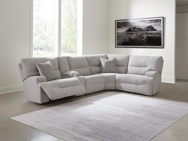 Acklen Place Pewter 5-Piece Power Reclining Sectional with Storage Console from Decor Furniture