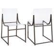 Adino Acrylic Dining Side Chair in clear acrylic and black nickel metal frame straight view