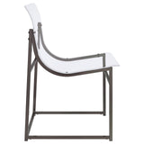 Adino Acrylic Dining Side Chair shown on hardwood floor
