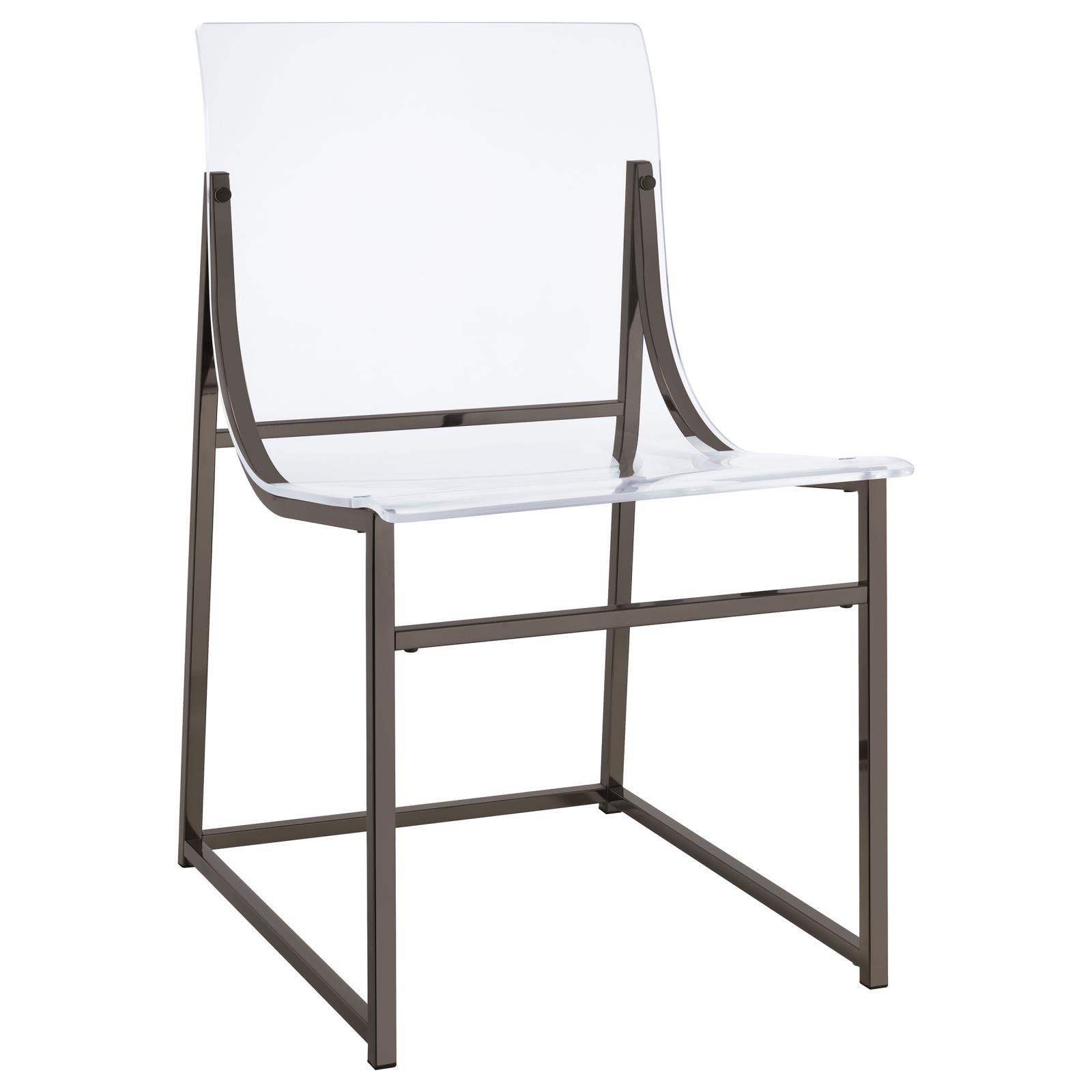 Back view of Adino Acrylic Dining Side Chair with transparent acrylic back and metal frame