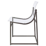Detail of chair legs with plastic glides on Adino Acrylic Dining Side Chair