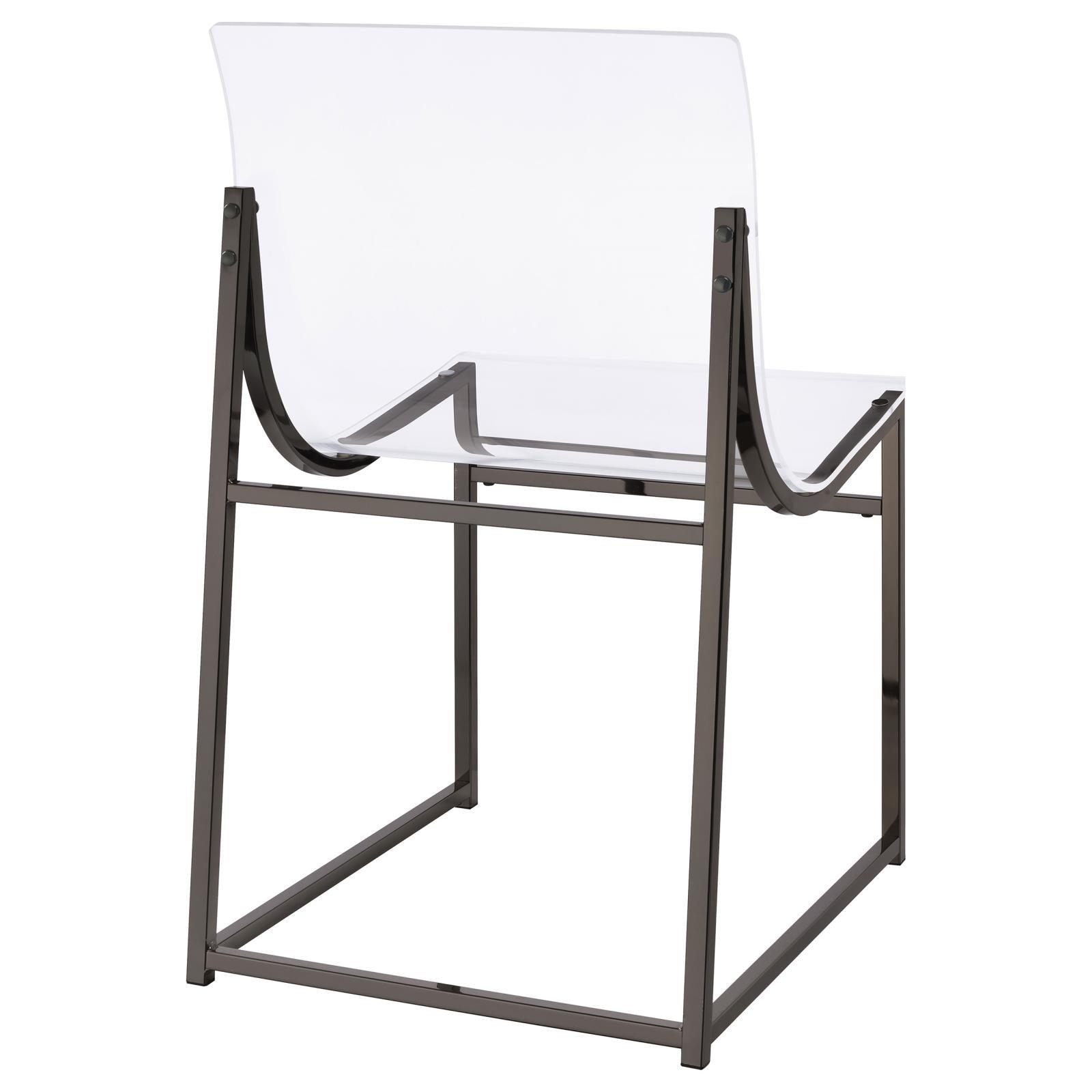 Black nickel metal frame detail on Adino Acrylic Dining Chair
