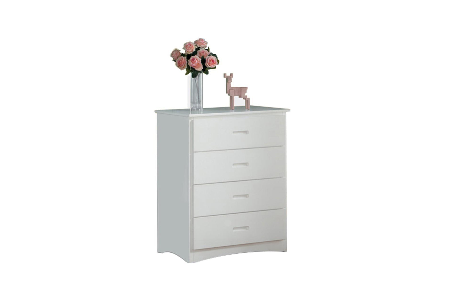 White twin over twin bunk bed with clean lines and storage wardrobe