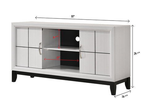 Akerson white and black modern solid wood TV stand front view