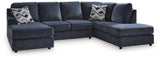 Side angle view of Albar Place Cobalt 2-Piece Sectional sofa