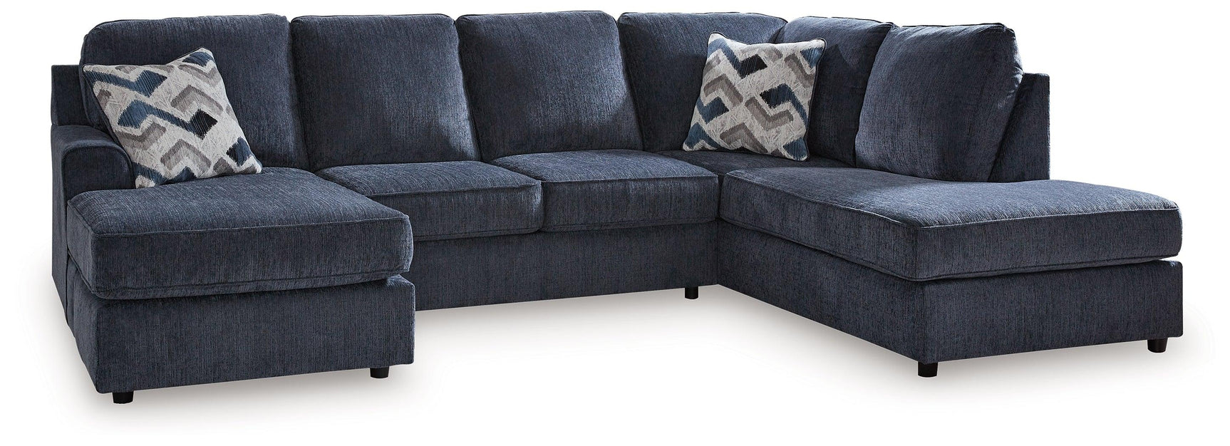 Side angle view of Albar Place Cobalt 2-Piece Sectional sofa