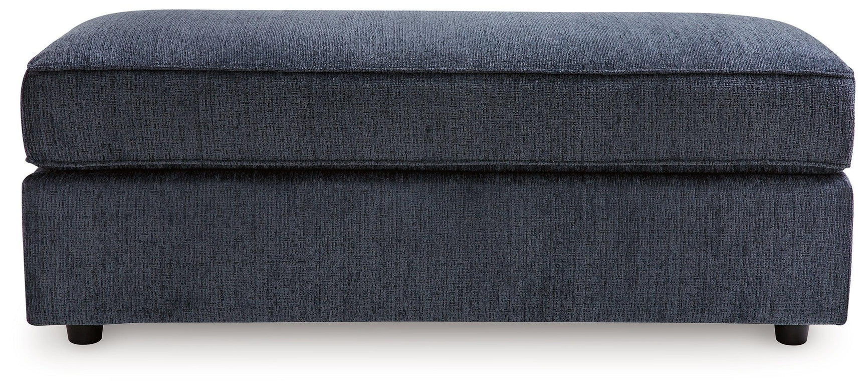 Albar Place cobalt ottoman showing chenille fabric texture