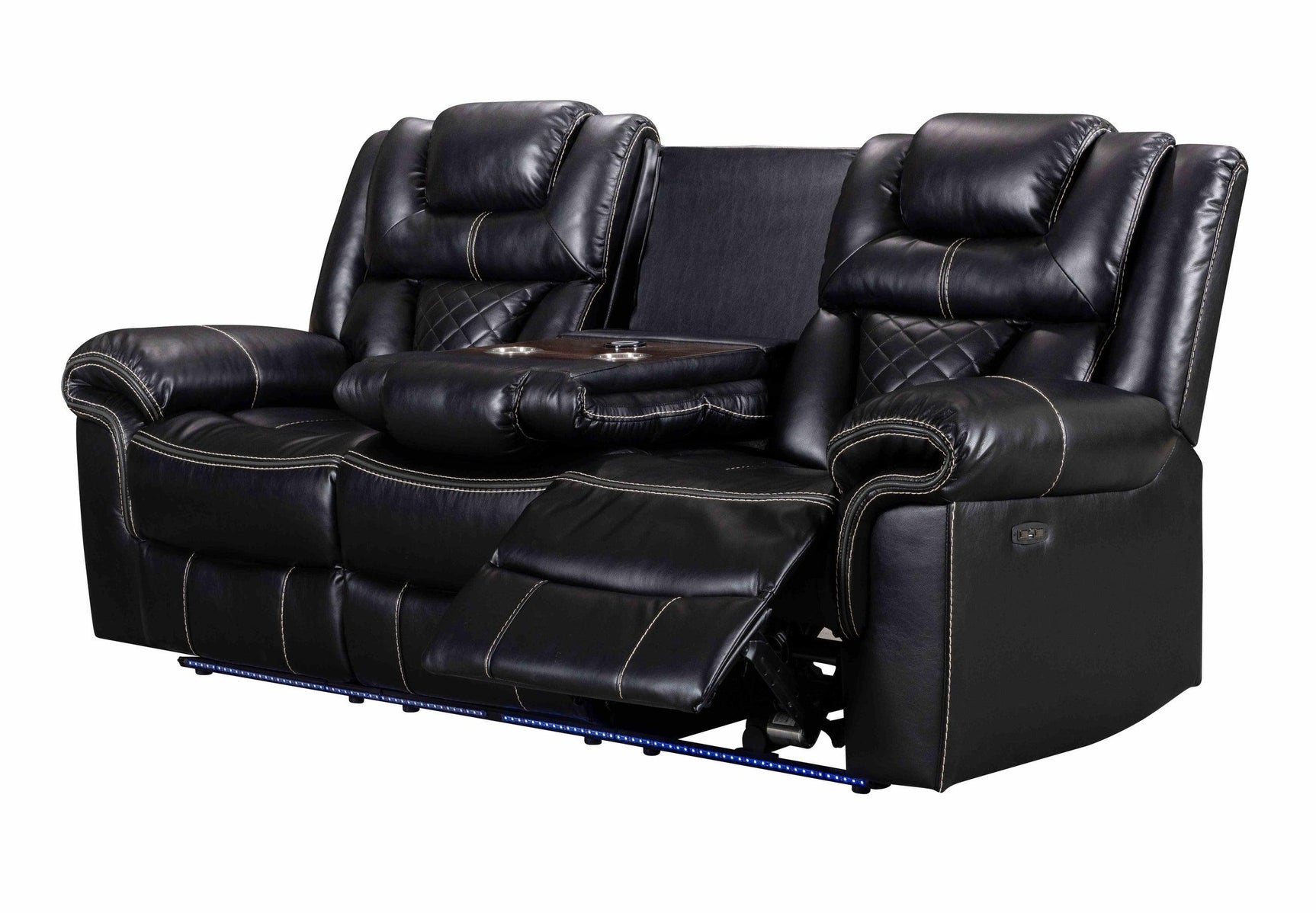 Alexa black faux leather gel reclining loveseat side angle