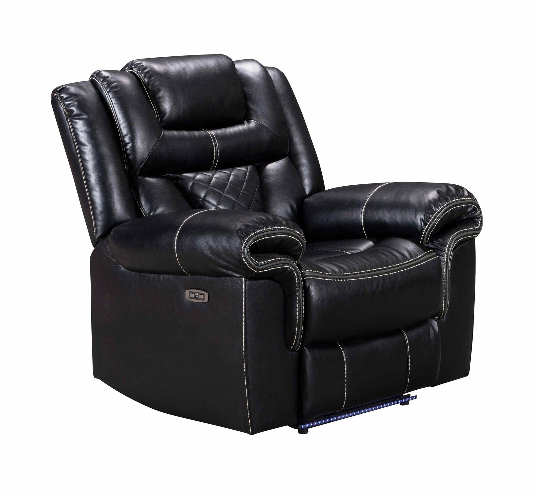 Alexa 3-piece set showing sofa, loveseat, and recliner in black faux leather