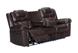 Alexa brown faux leather sofa with power recline and USB ports