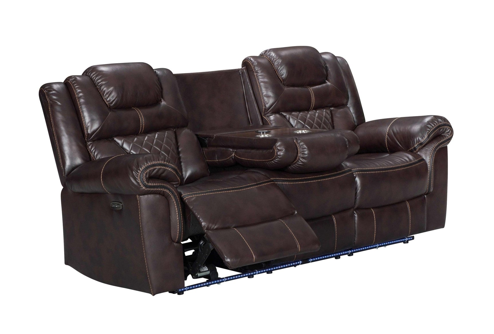 Alexa brown faux leather sofa with power recline and USB ports