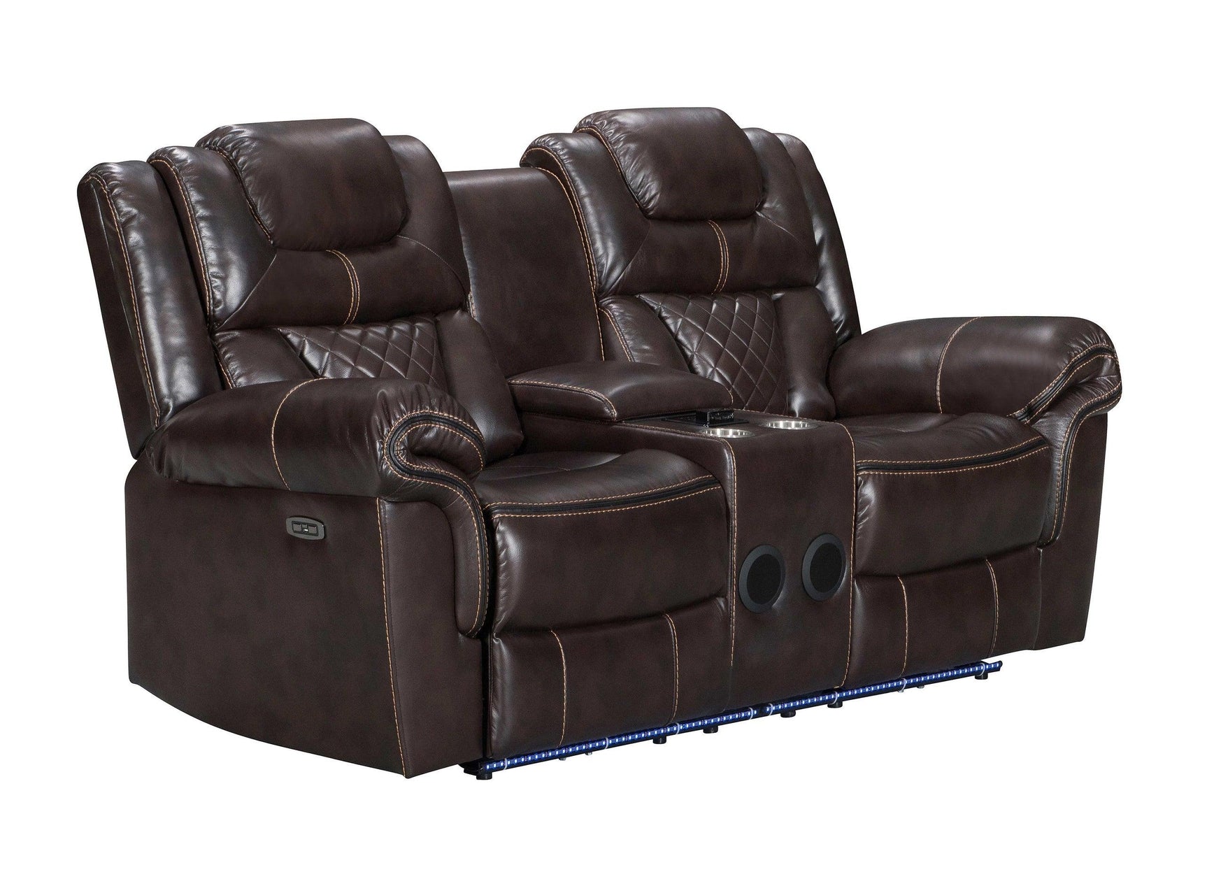 Alexa recliner with LED lighting and power seating controls