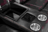 Detail of Alexa set USB charging ports and leather upholstery
