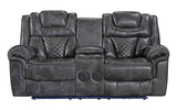 Alexa grey faux leather power reclining recliner close-up