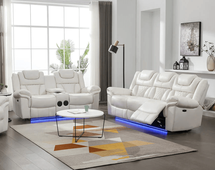 Modern Alexa white faux leather reclining sofa seating