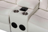 Alexa white faux leather loveseat USB charging ports view
