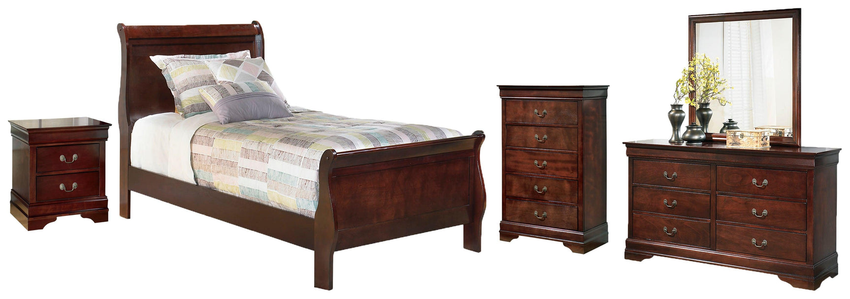 side view of Alisdair Dark Brown Sleigh Bedroom Set bed