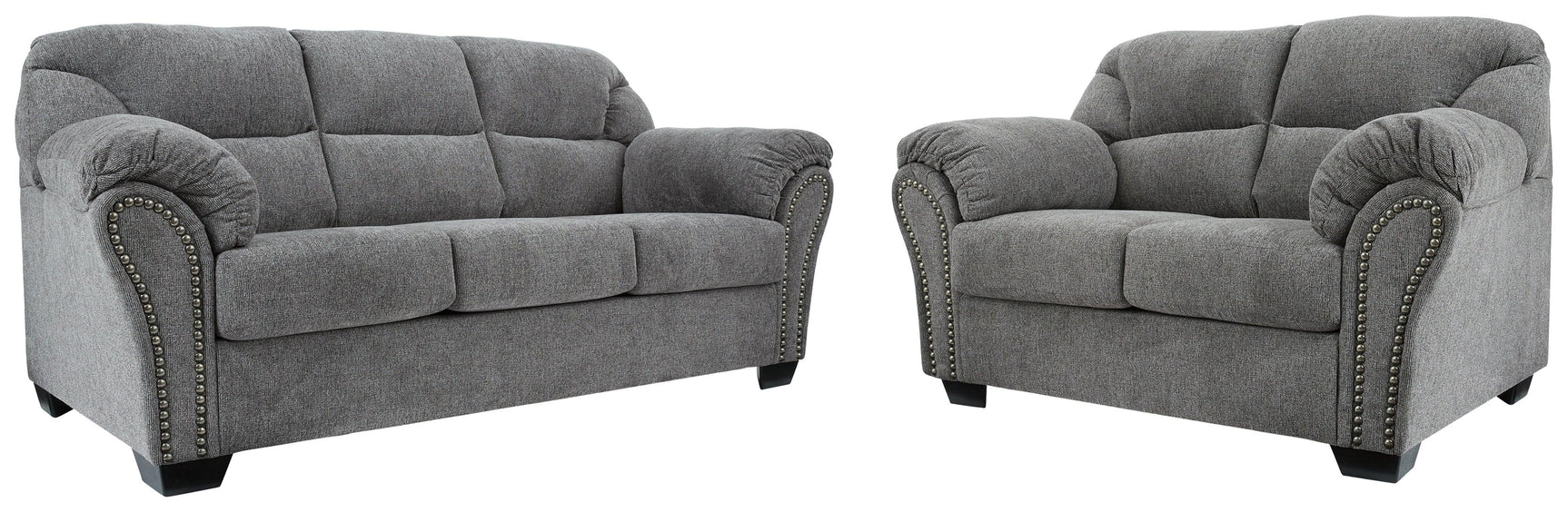 Side view of Allmaxx Pewter Sofa and Loveseat set