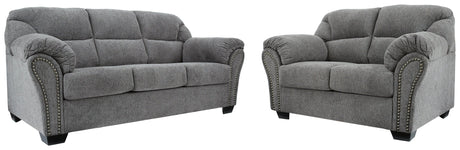 Side view of Allmaxx Pewter Sofa and Loveseat set