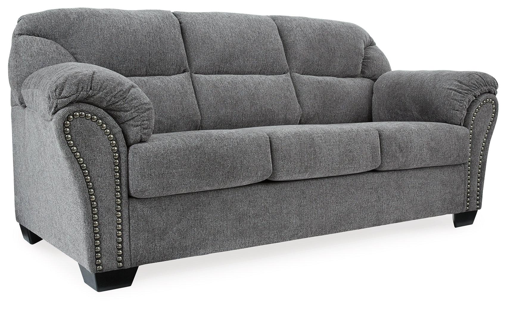 Front angle of Allmaxx Pewter Sofa and Loveseat set