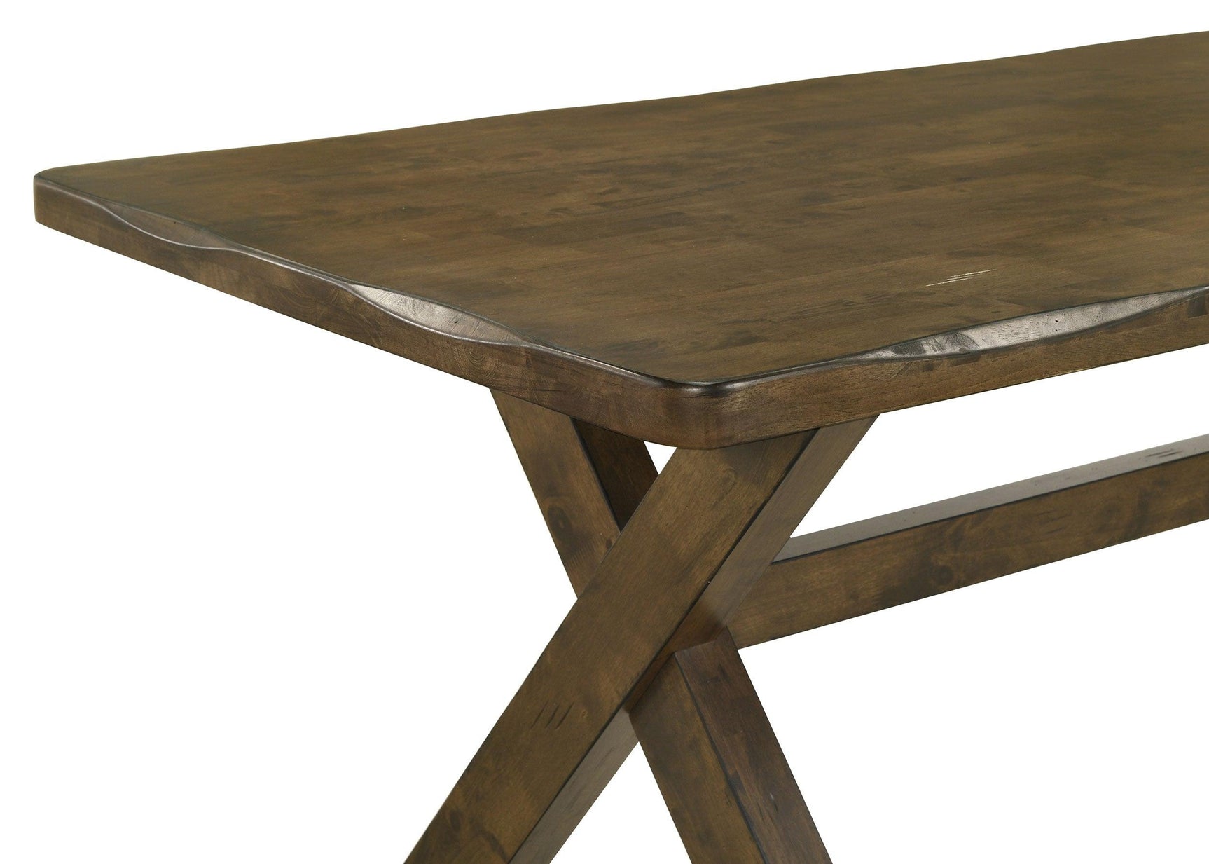 Detail view of wood grain and chair upholstery