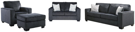 Side view of Altari Slate Sofa Loveseat Chair and Ottoman