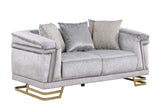 Amalfi Grey Crushed Velvet Sofa and Loveseat Set with Gold Geometric Bases and Pillows view 4