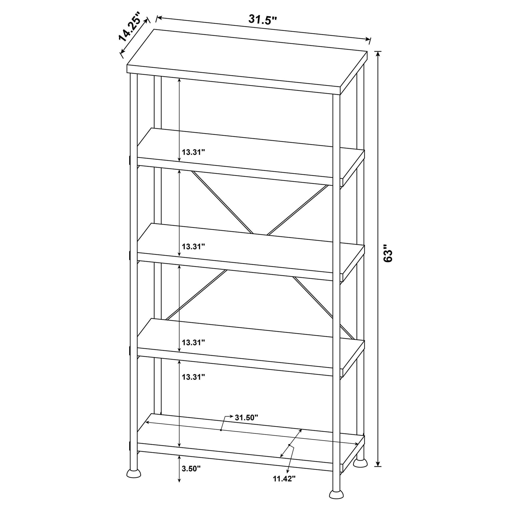 Front view of complete desk and bookcase set
