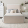 Anastasia Boucle Upholstered Queen Panel Bed front view in pearl white and beige