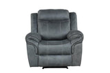 Andres Grey reclining living room set showing sofa and loveseat in grey faux leather