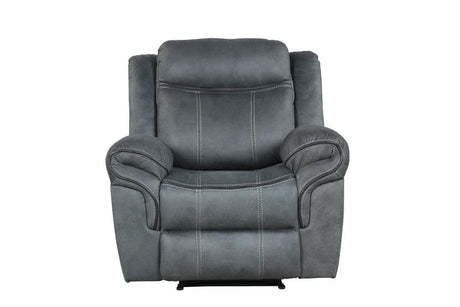 Andres Grey reclining living room set showing sofa and loveseat in grey faux leather
