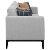 Side angle of Apperson Apperso sofa set in light grey