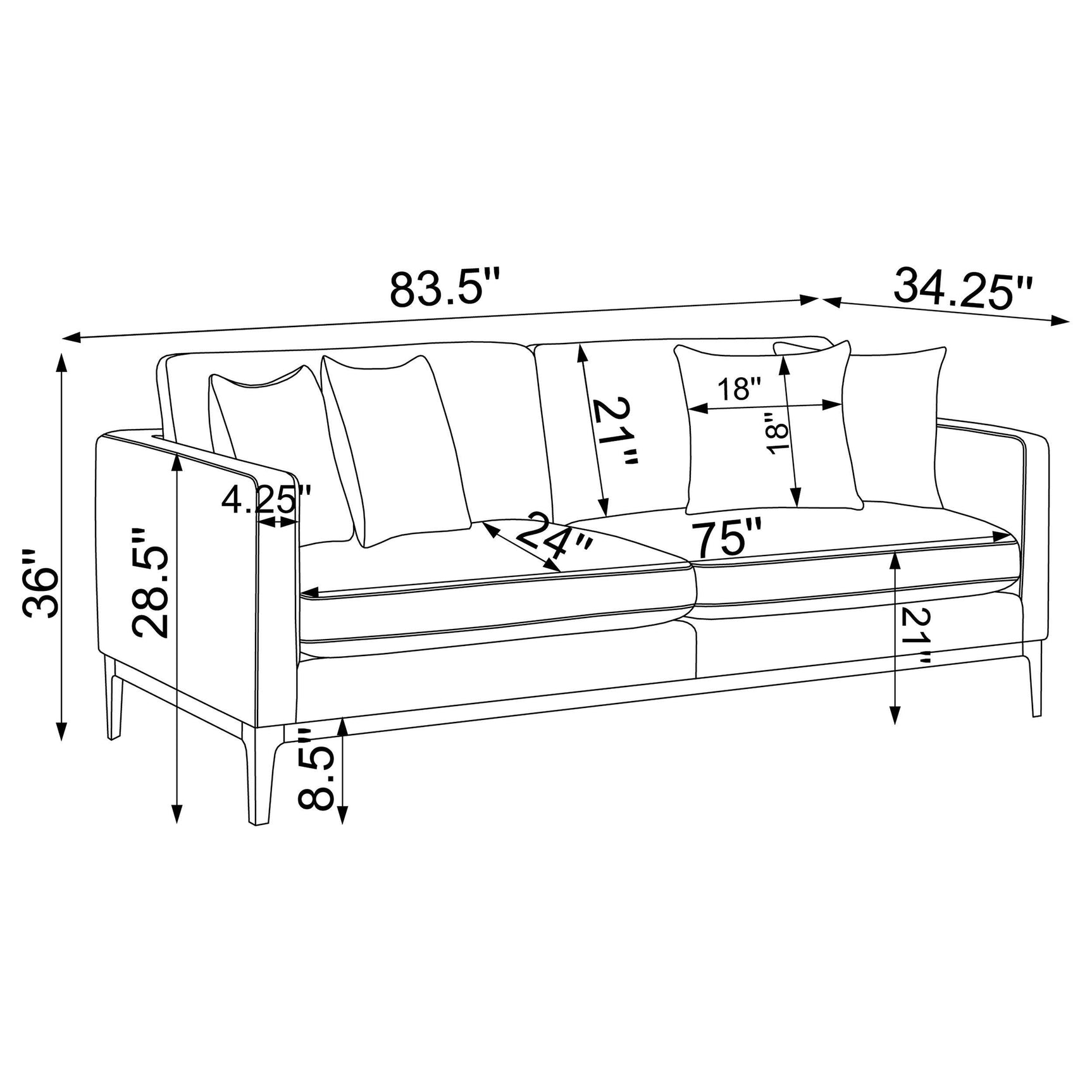 Apperson 3-Piece Upholstered Track Arm Sofa Set Light Grey detail view