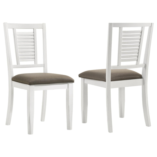 Appleton Ladder Back Dining Side Chair front view showing white ladder back and brown cushion