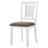 Set of 2 Appleton Ladder Back Dining Side Chairs with white finish and brown seats in dining room
