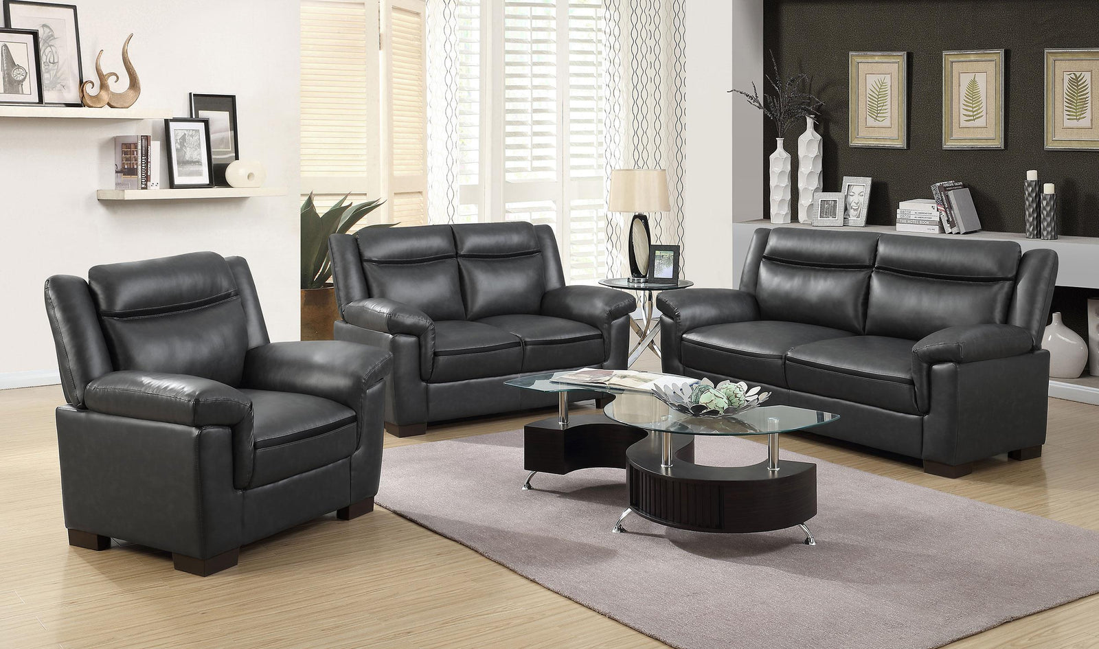 main view of Arabella Brown Faux Leather 3-Piece Living Room Set furniture