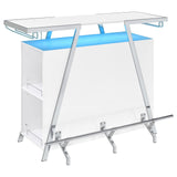 Araceli white high gloss home bar with chrome metal frame and LED lighting