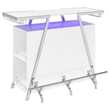 Araceli white high gloss home bar with chrome metal frame and LED lighting