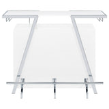 Araceli white high gloss home bar with chrome metal frame and LED lighting