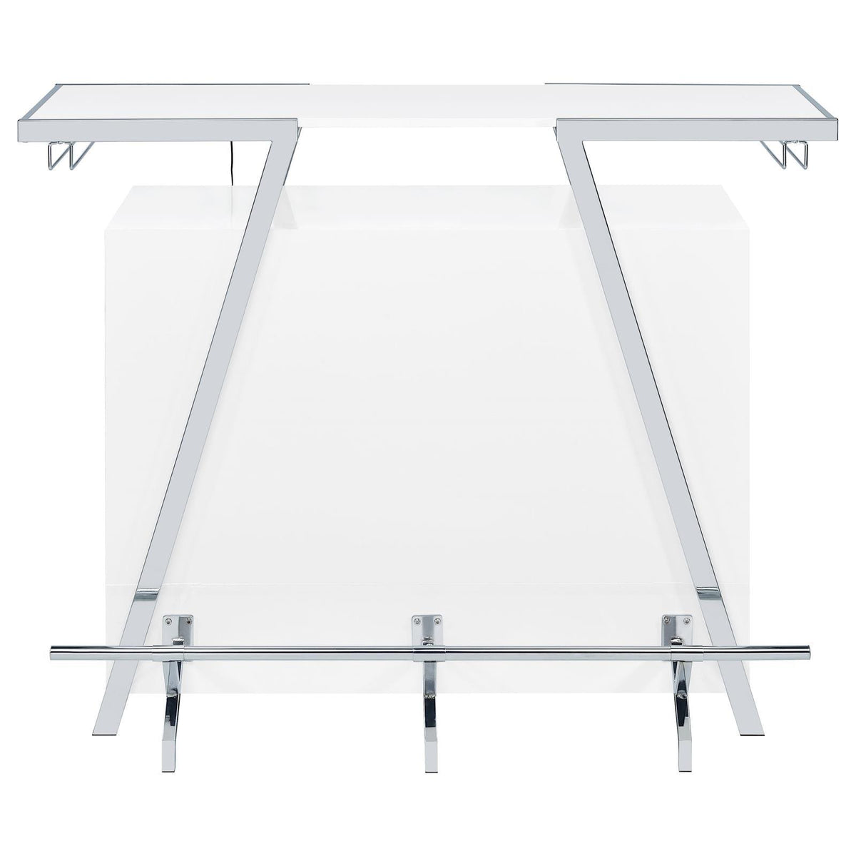 Araceli white high gloss home bar with chrome metal frame and LED lighting